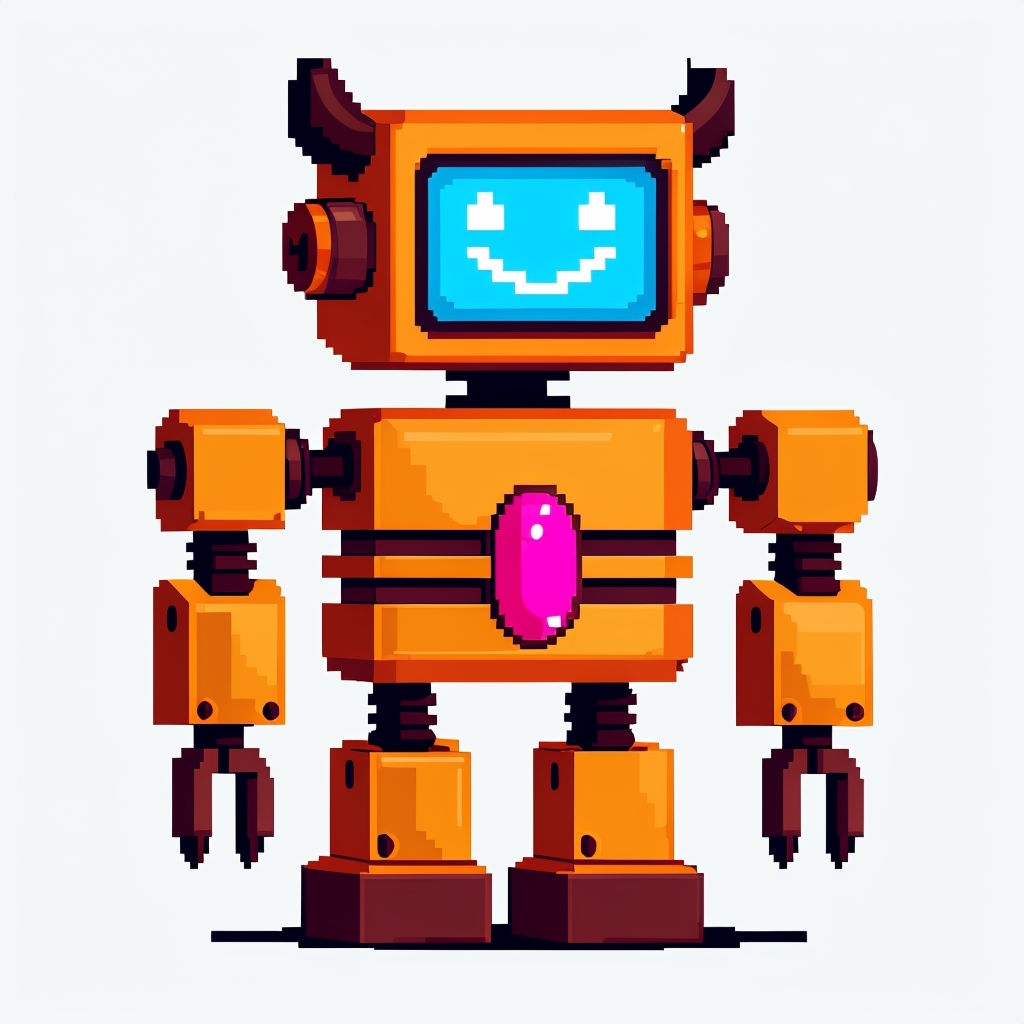Cheerful Pixel Art Robot Illustration Sticker