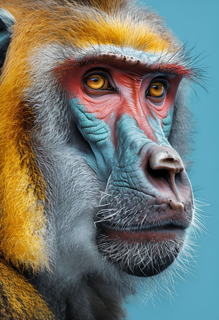 Hyper-Realistic Close-Up Baboon Face Portrait Art