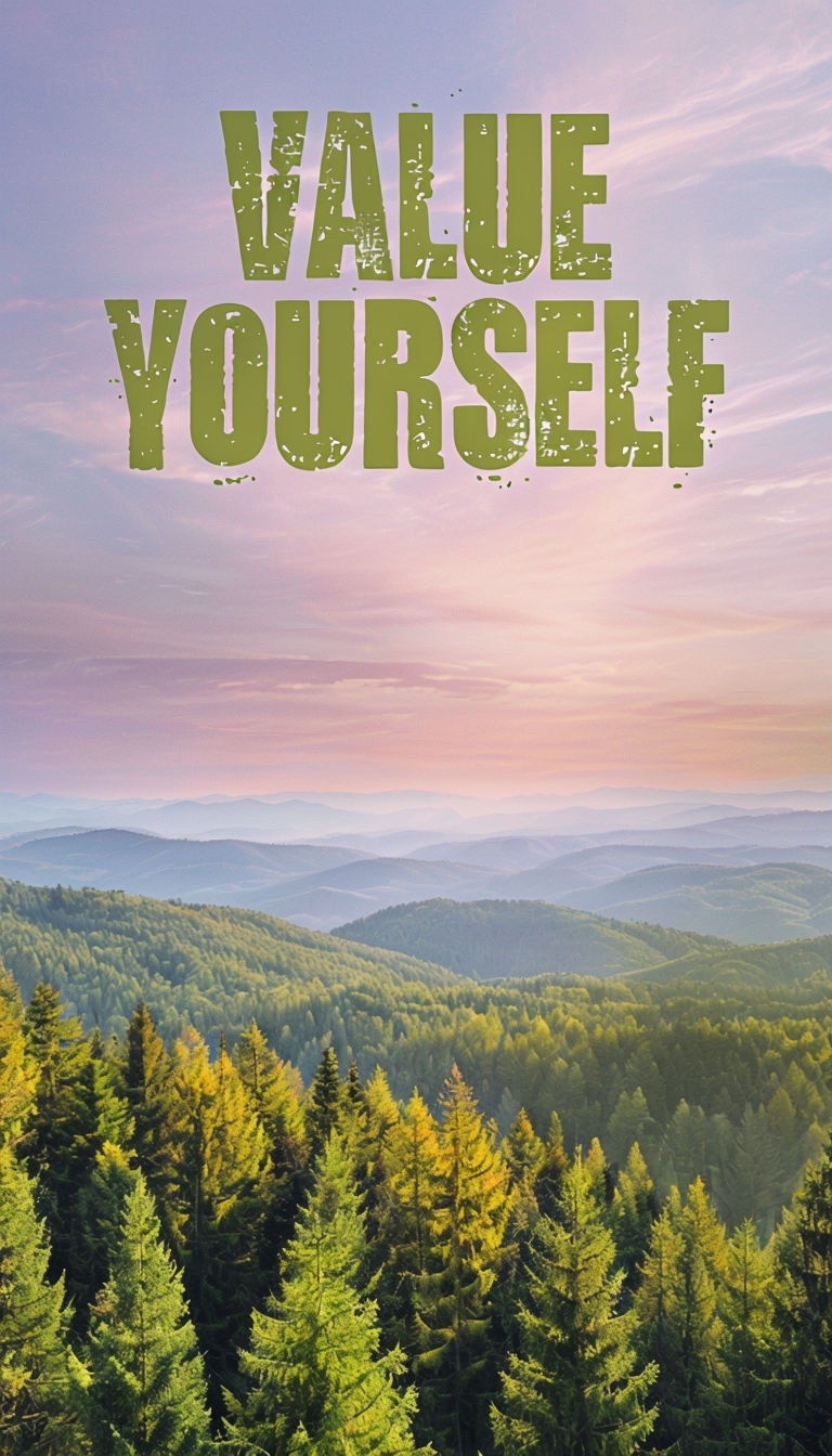 Serene Landscape Motivational Poster - Value Yourself Message Social Media Post