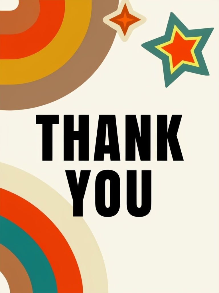 Retro Thank You Card with Bold Typography and Geometric Stars Cards & Invites