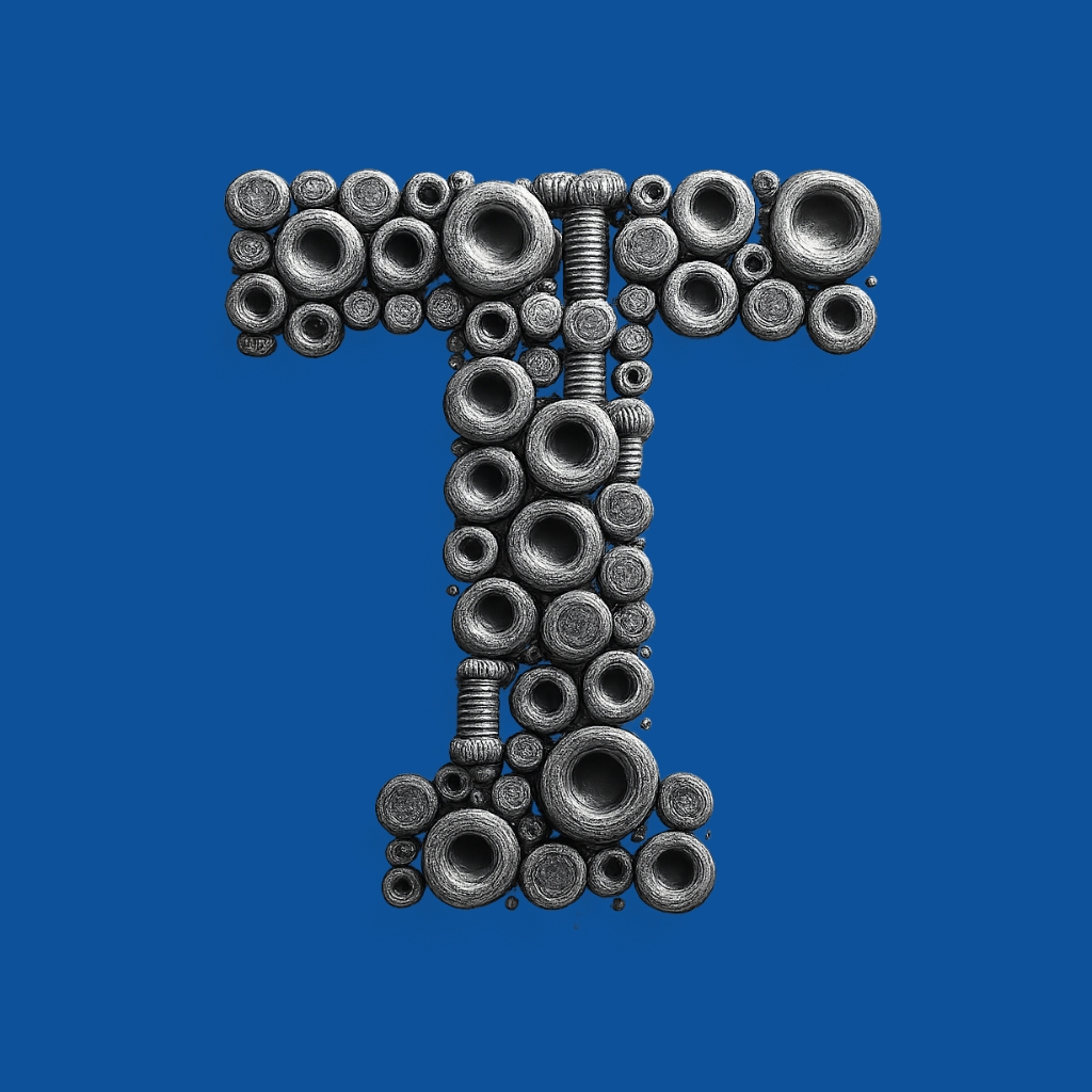 Metallic Silver Letter T Composition on Sky Blue Background Monogram