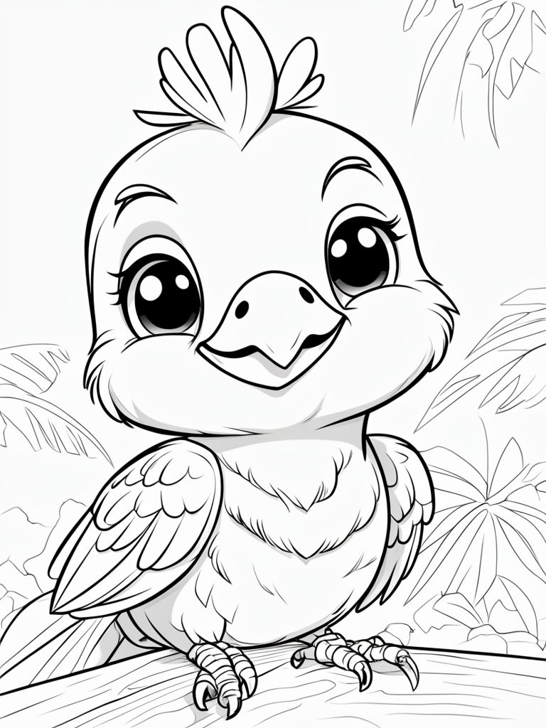 Cute Cartoon Parrot Illustration for Coloring Book Pages