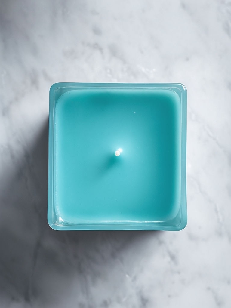 Elegant Turquoise Candle on White Marble Surface Mockup