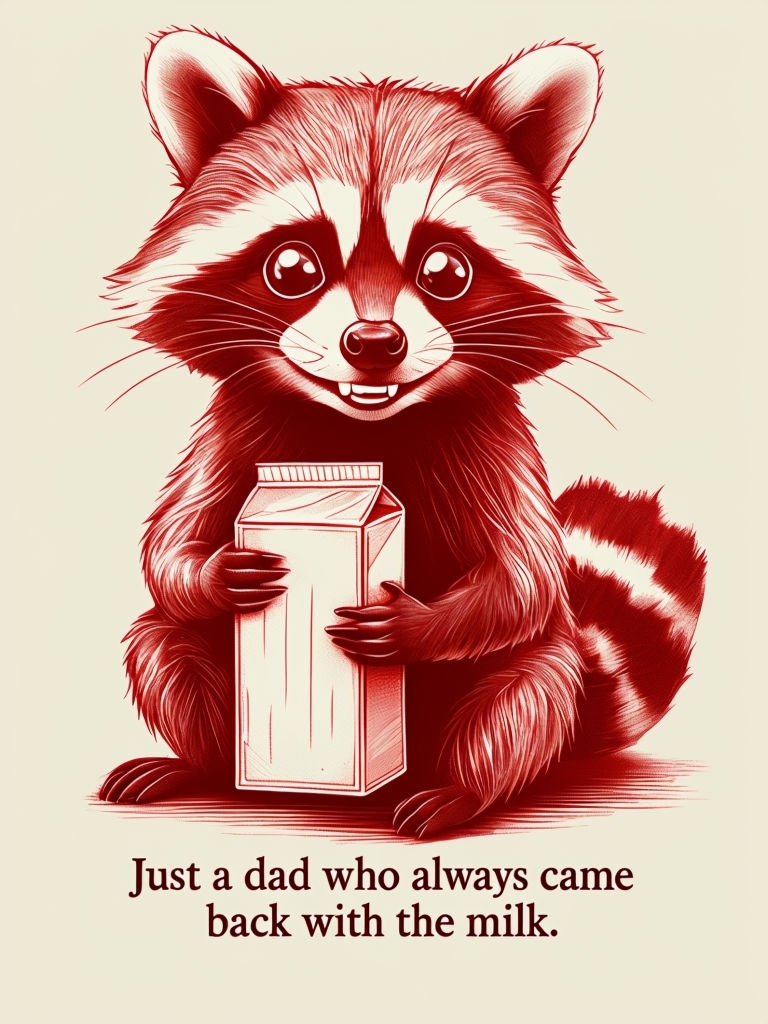 Whimsical Red Raccoon Holding Milk Cartoon T-Shirt
