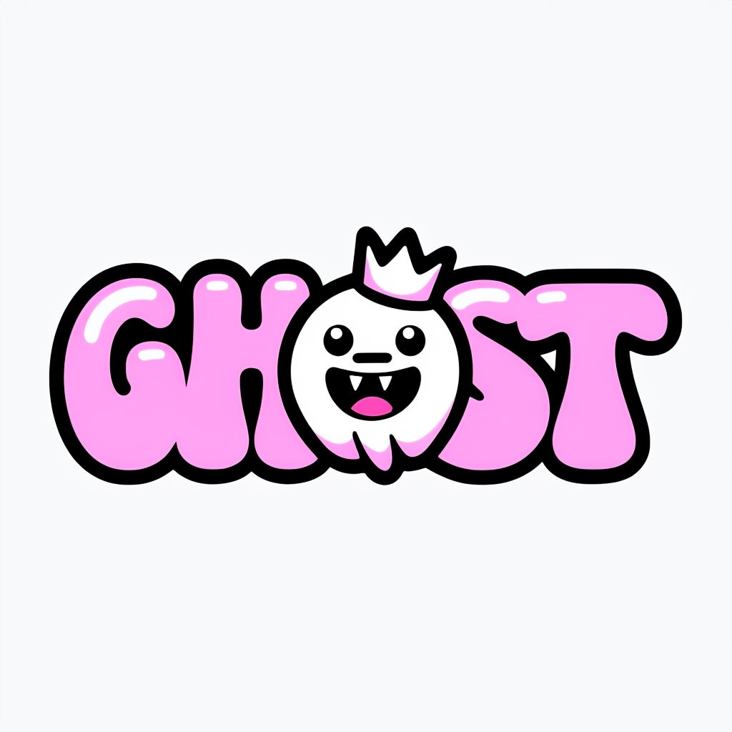 Playful Pink Ghost Logo Design for Fun T-Shirt