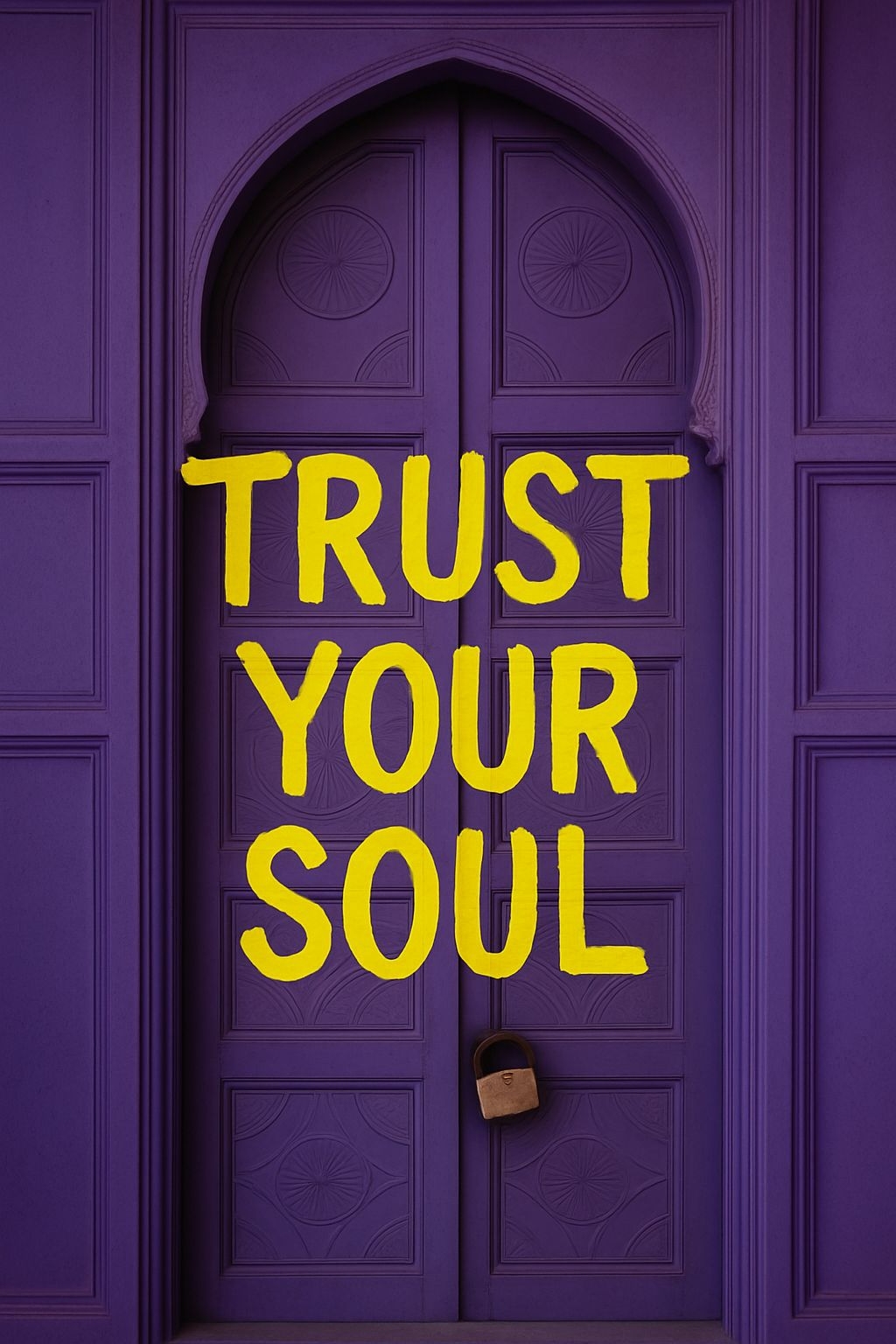 Vibrant Purple Door with Trust Your Soul Motivational Poster