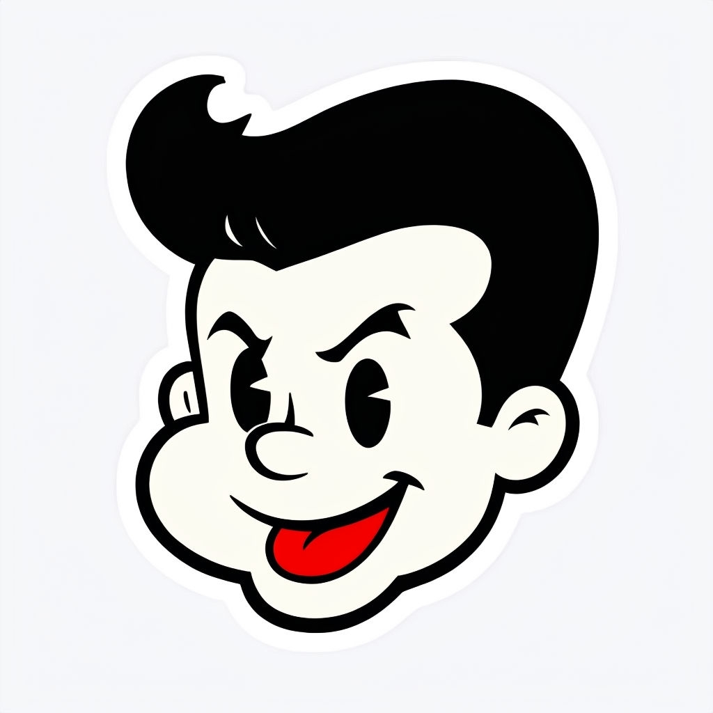 Cheerful Cartoon Character Head Illustration Sticker