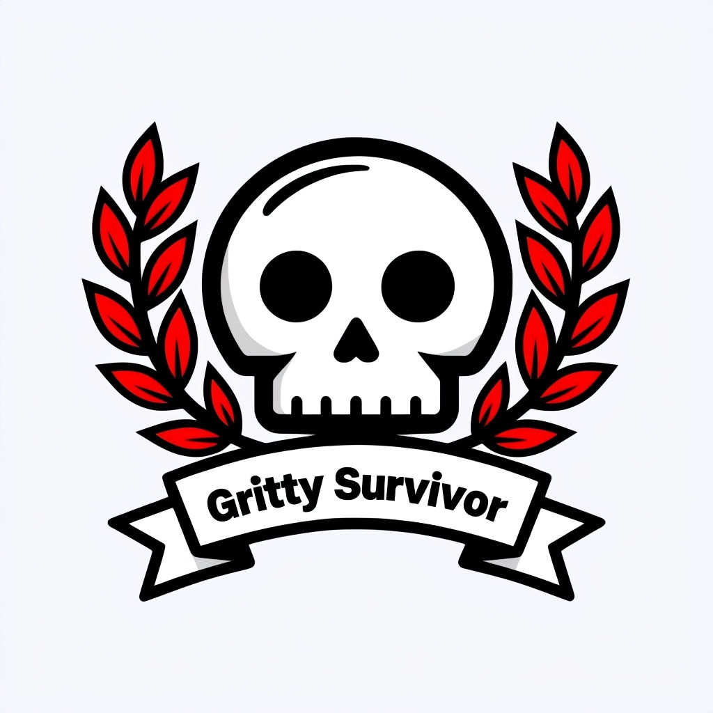 Gritty Survivor Skull Logo with Red Leaves and Banner Sticker