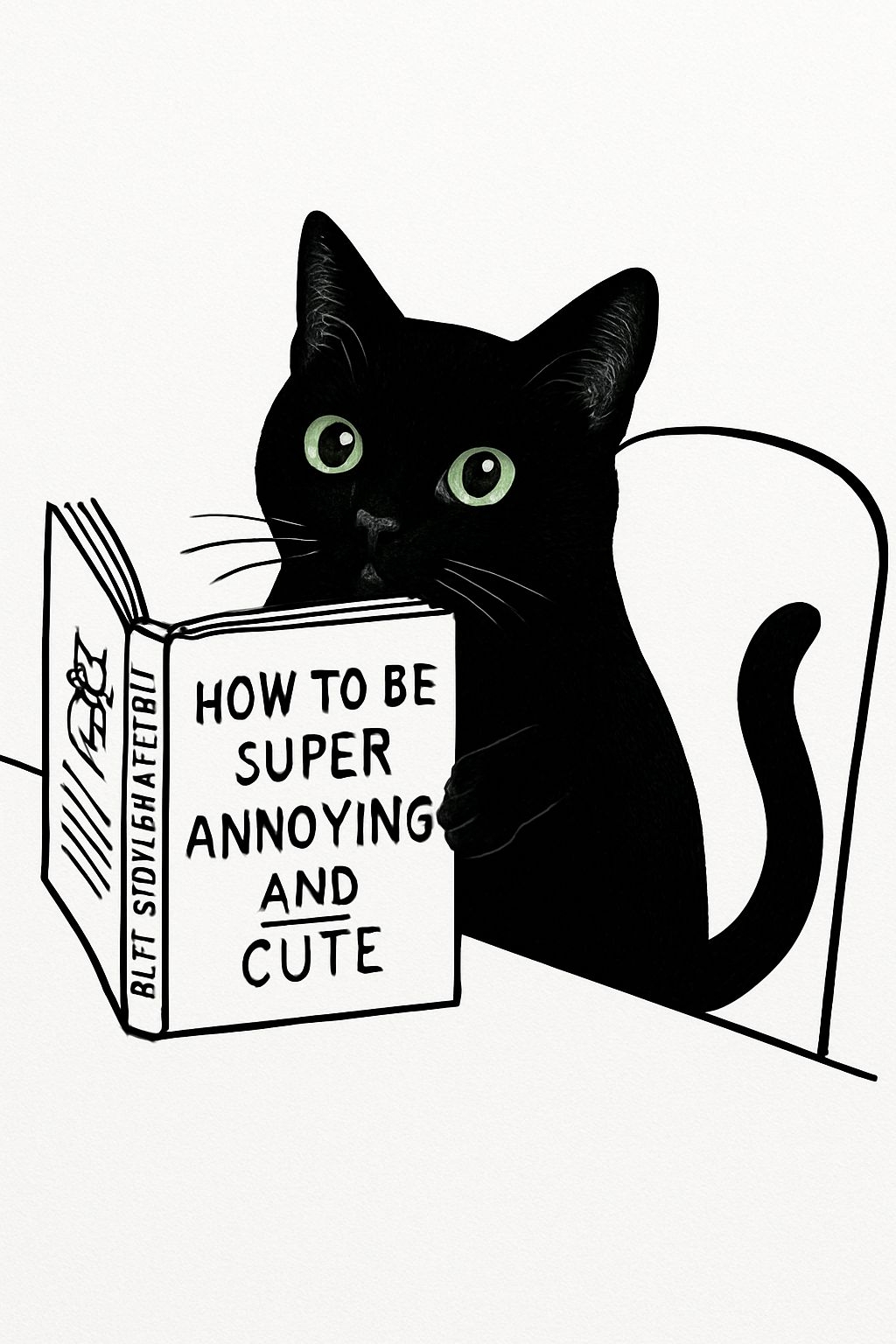 Annoyingly Cute Black Cat with Book Illustration Sticker