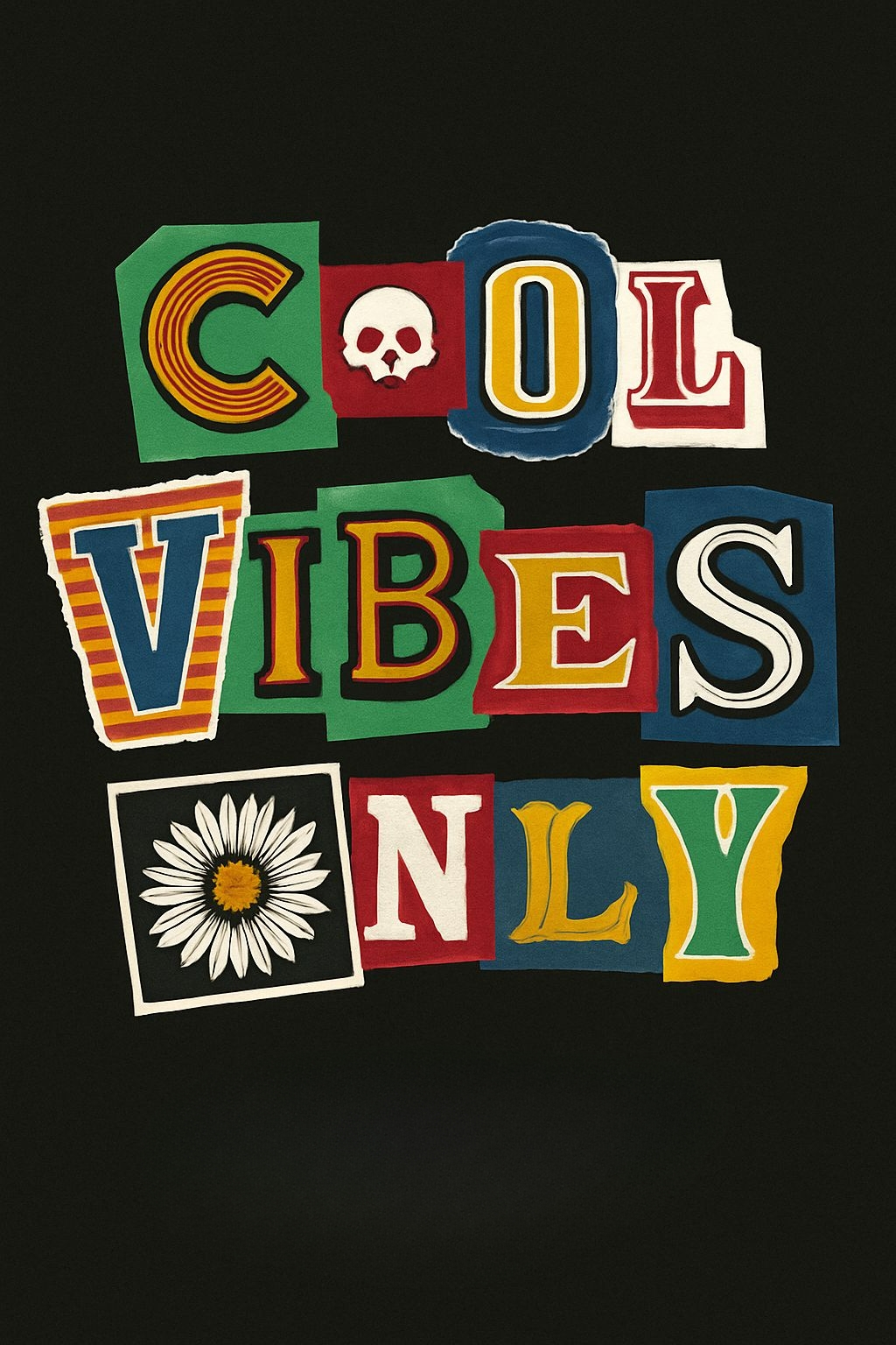 Vibrant Retro Cool Vibes Only Collage T-Shirt