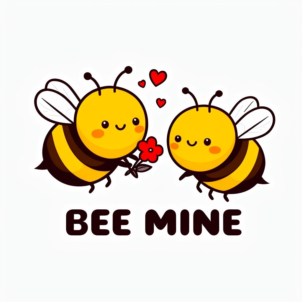 Cute Cartoon Bees with "Bee Mine" Text Illustration Mug