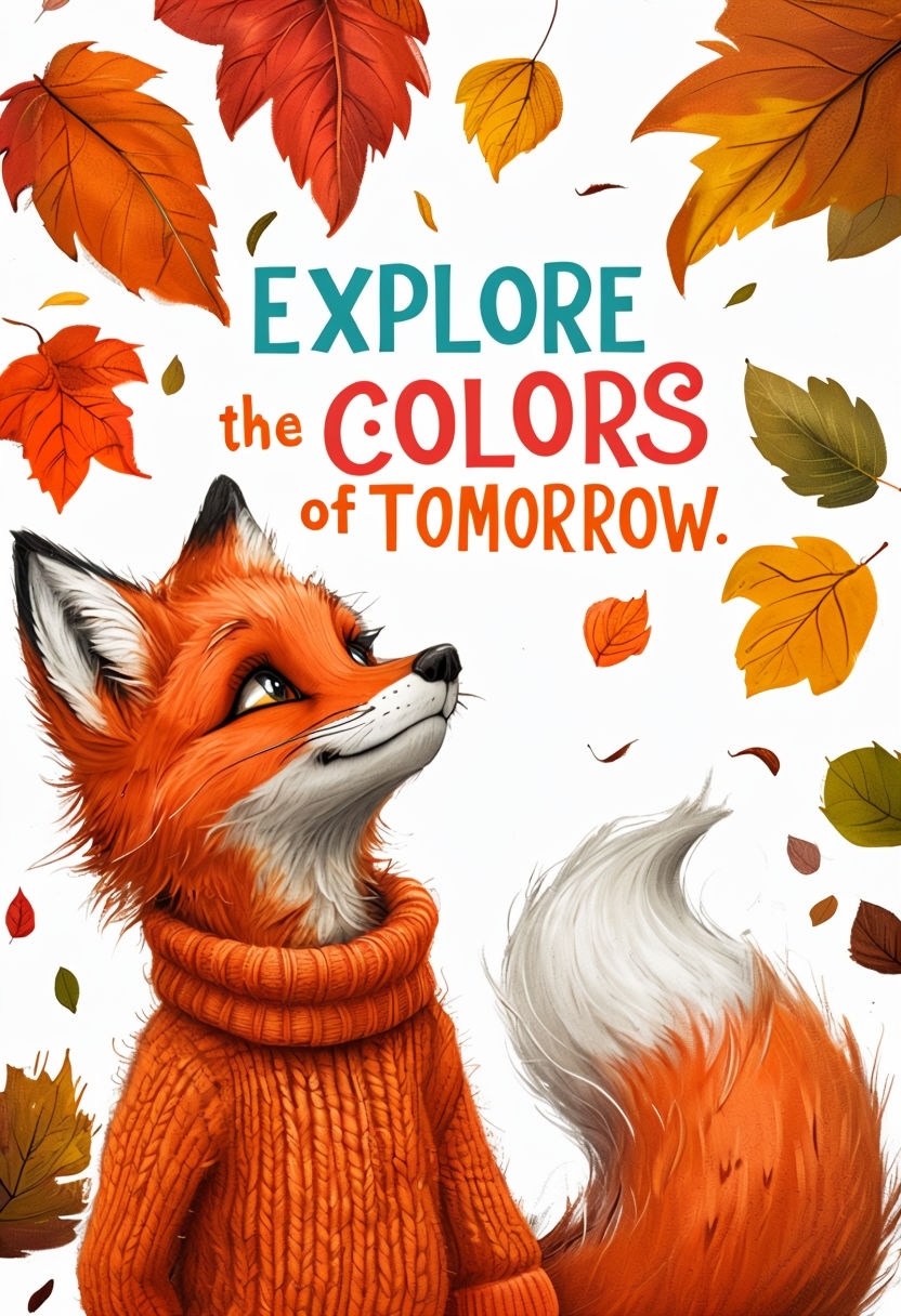 Whimsical Fox in Sweater Amidst Autumn Leaves Poster