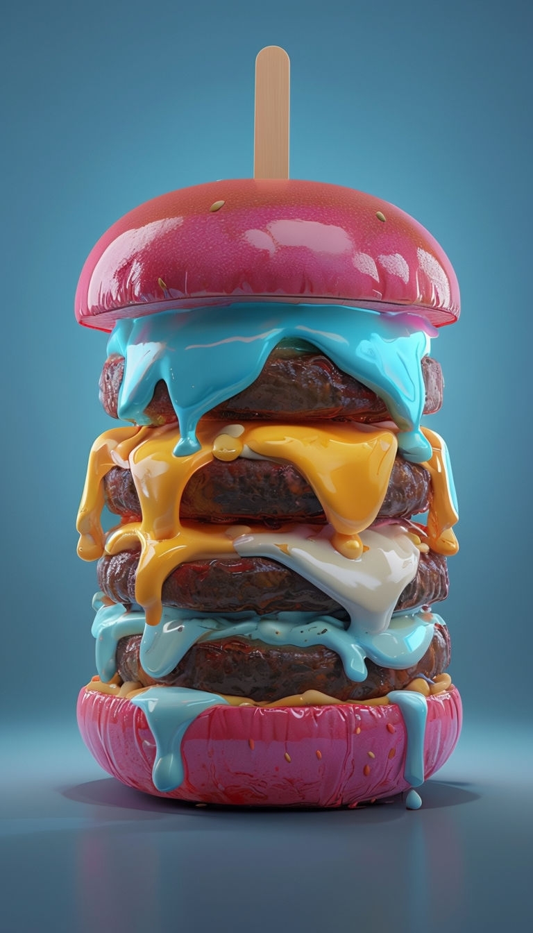 Whimsical 3D Oversized Hamburger Pop Art Illustration Art