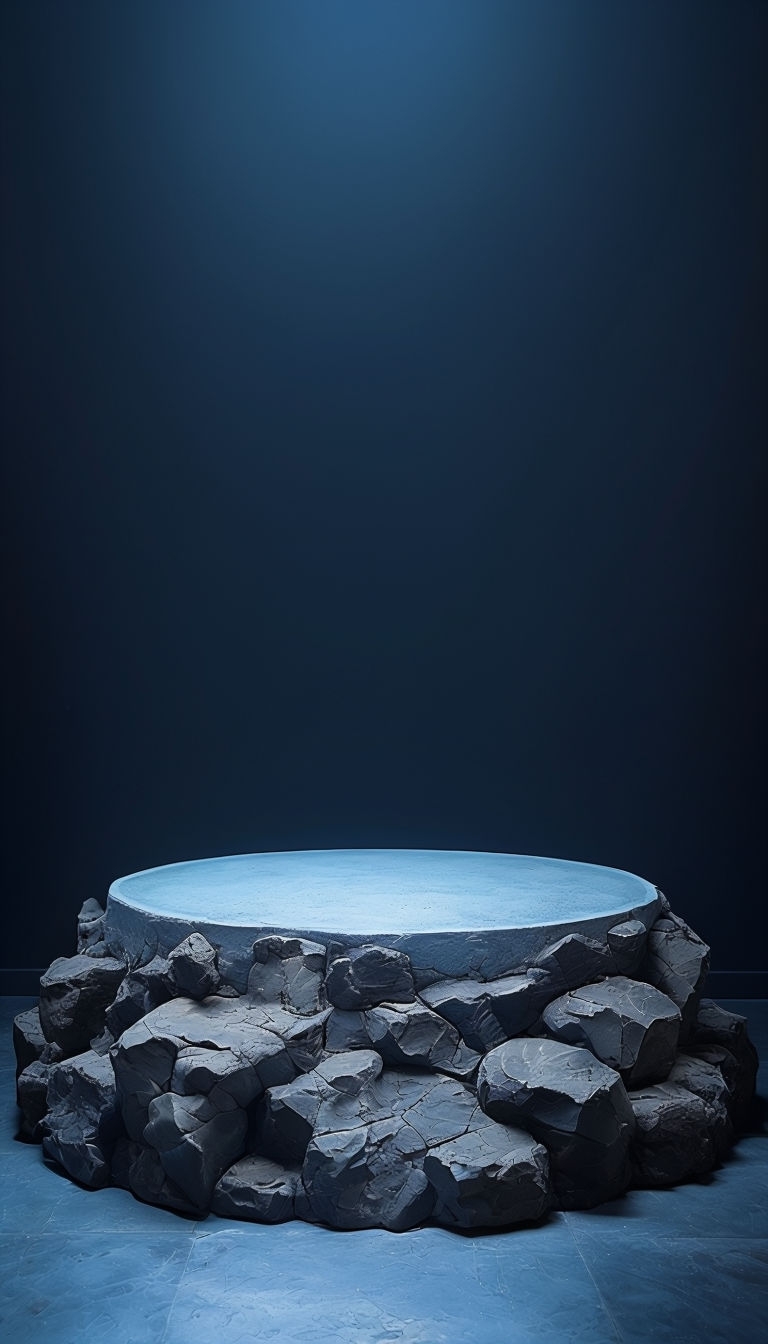 Circular Stone Platform with Blue Surface and Rugged Base Mockup