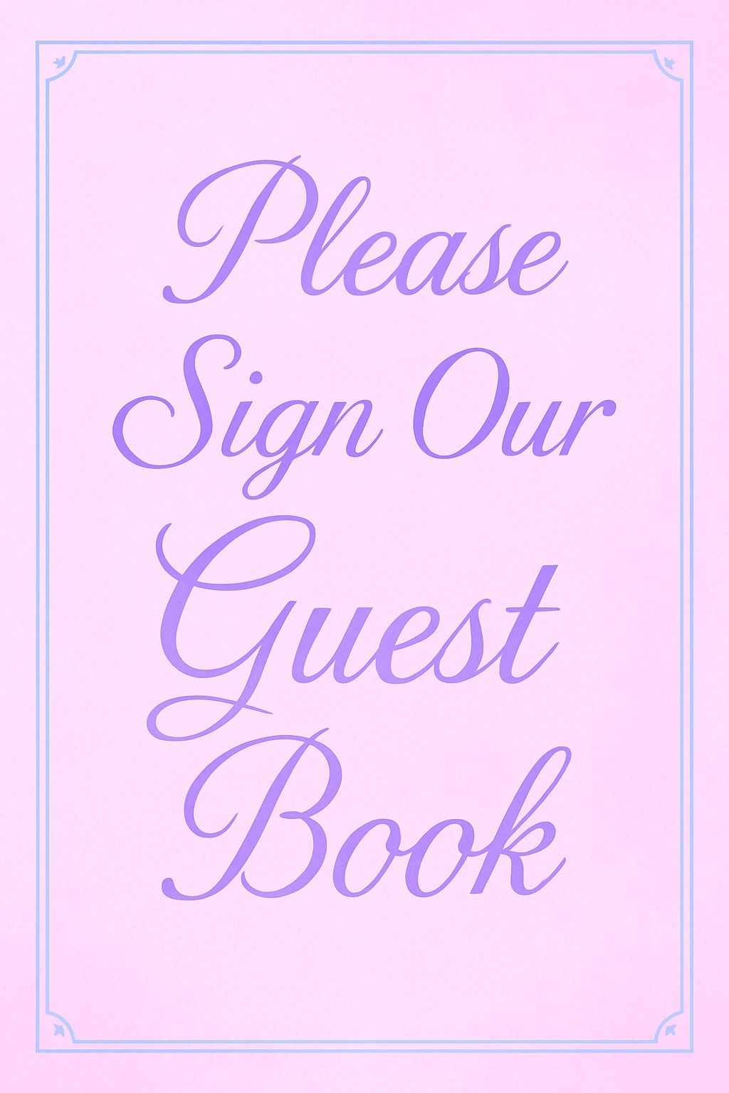 Elegant Lavender Guest Book Sign on Light Pink Background Event Sign