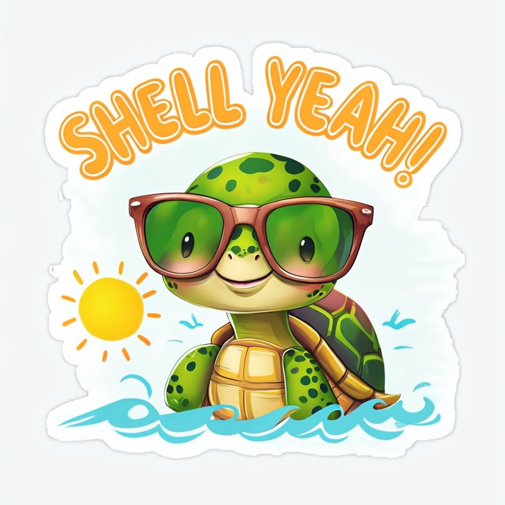 Cheerful Cartoon Turtle with Sunglasses Sticker