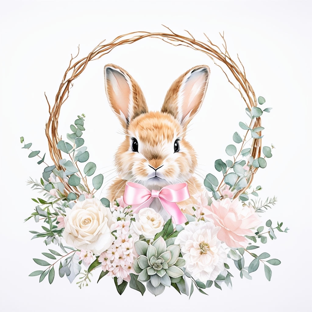 Elegant Watercolor Bunny with Floral Wreath Mug