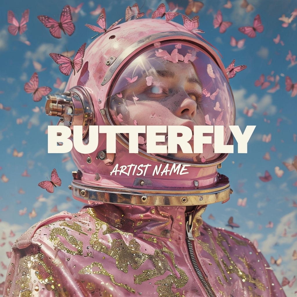 Surreal Pink Astronaut with Butterflies Album Cover Art