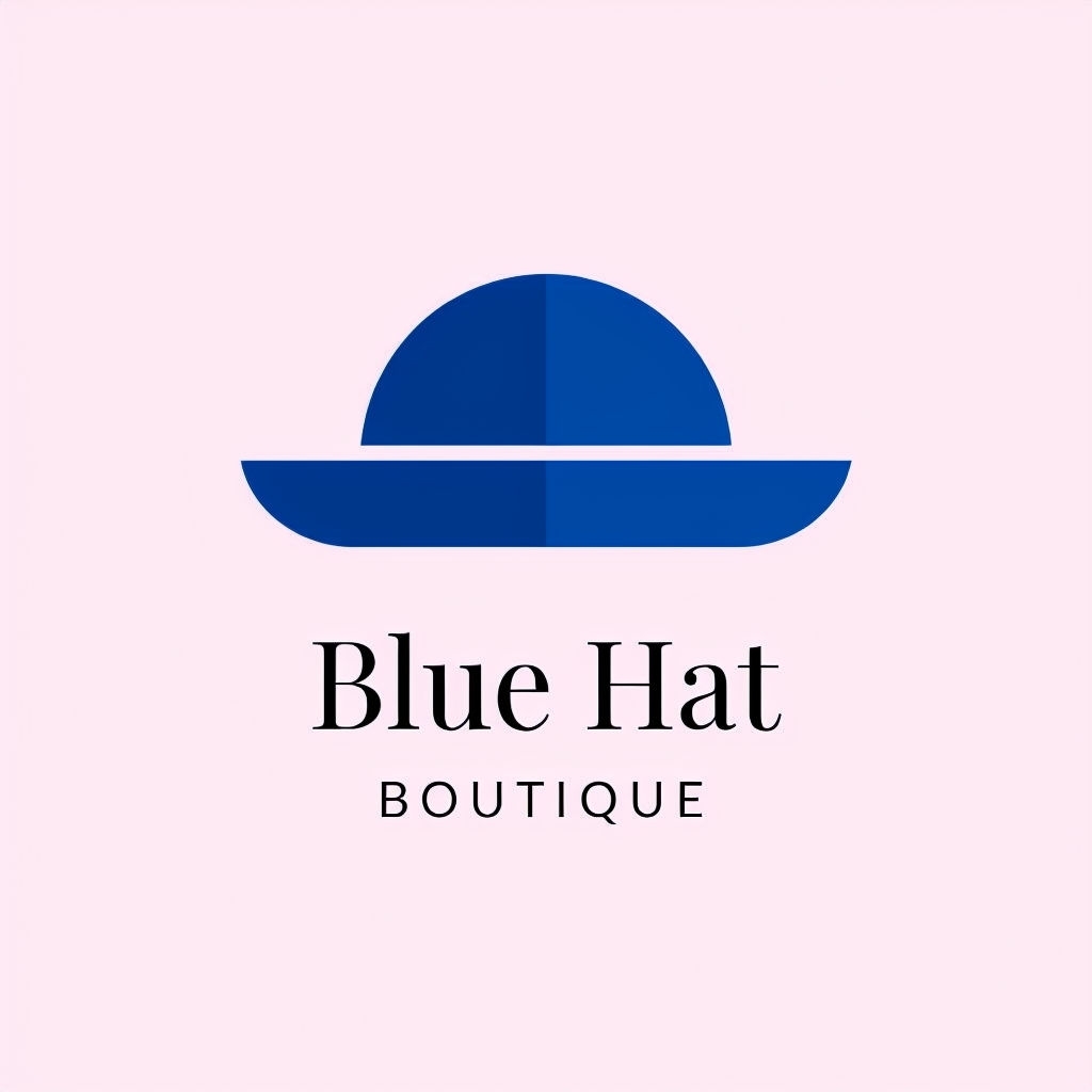 Chic Minimalist Blue Hat Boutique Logo Design on Pale Pink Background