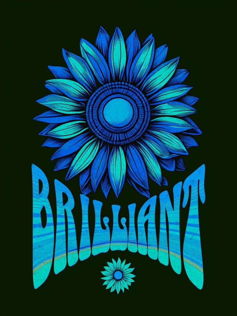 Vibrant Retro Sunflower and Brilliant Text T-Shirt Design