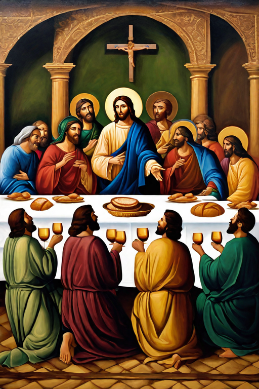 Oil painting of a last supper of Jesus a group of apostles t... by ...