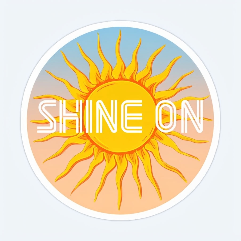 Vibrant Sunshine "Shine On" Circular Sticker Design