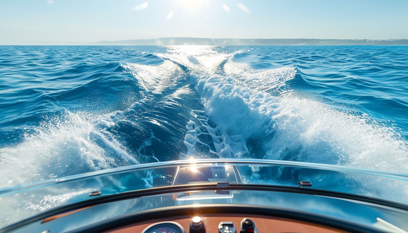 Realistic Cockpit View of High-Speed Powerboat on Ocean Virtual Backgrounds