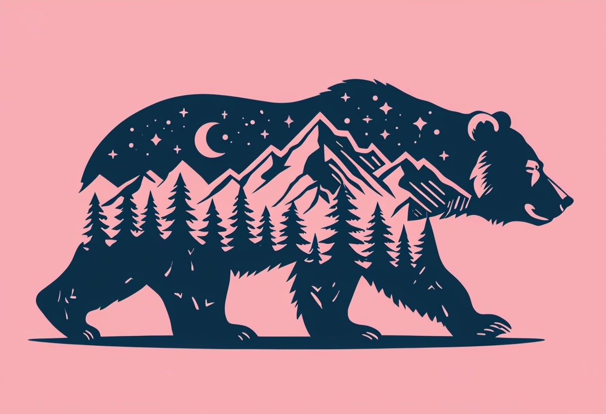 Navy Blue Bear Silhouette with Mountain and Forest Art Shirt