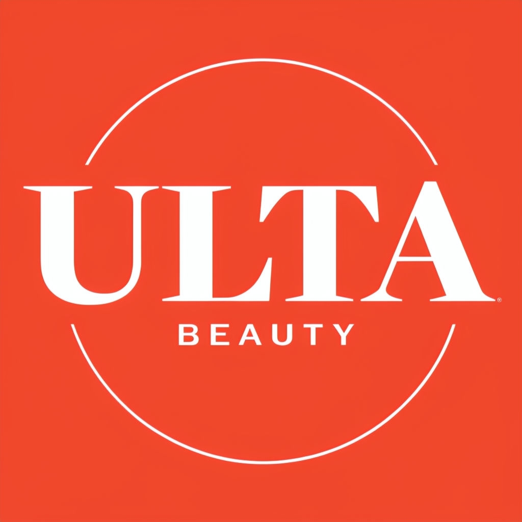 Minimalist Bold White ULTA Logo on Dark Coral Background Logo