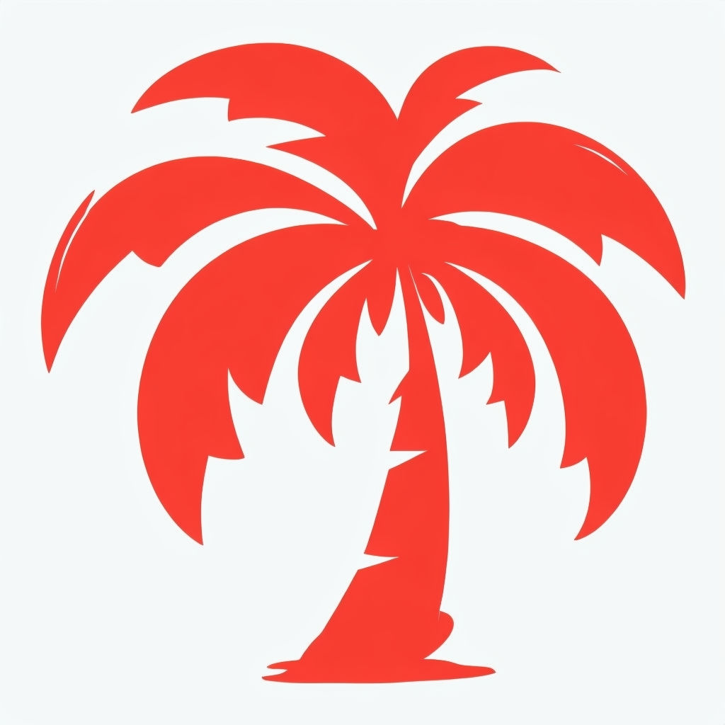 Vibrant Coral Red Cartoon Palm Tree Illustration Art