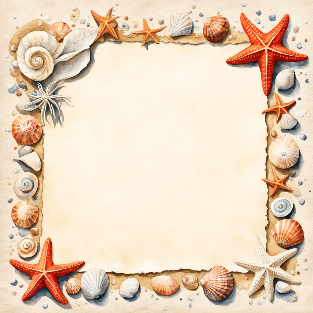 Blank white old paper around;2 starfish and 3 shells by min - Playground