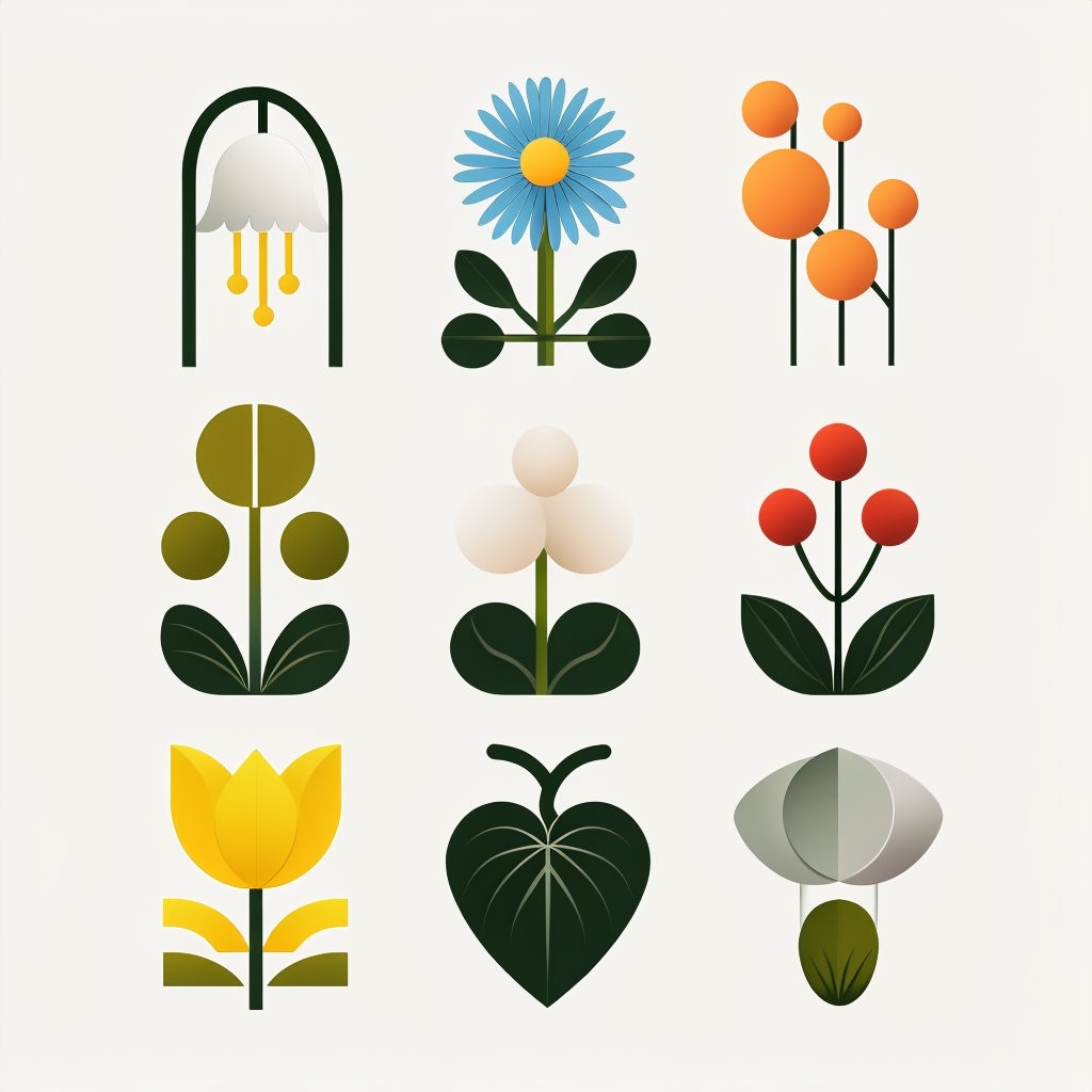 Stylized Floral Designs in Minimalist 3x3 Grid Seamless Pattern