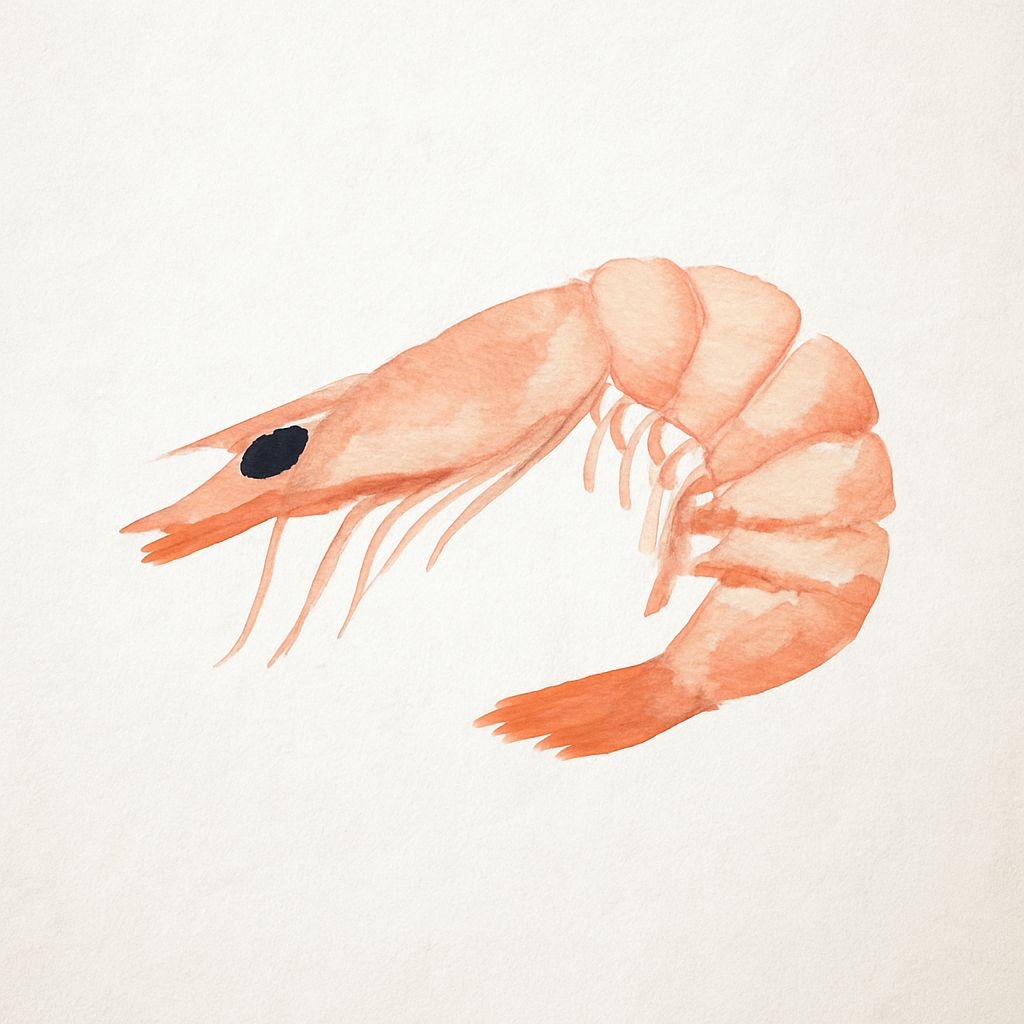 Watercolor Shrimp Illustration on Textured Background Sticker