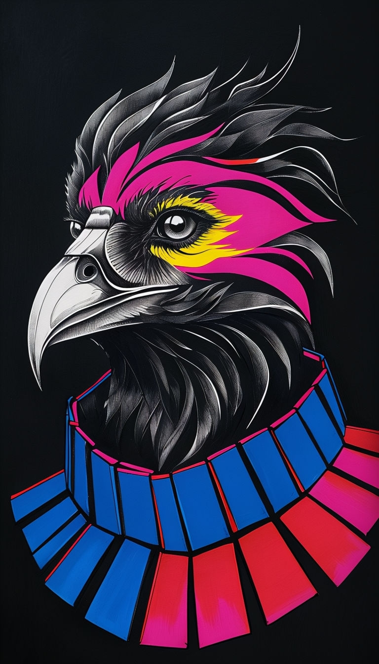 Majestic Creature Ink Portrait with Abstract Colors Mobile Wallpaper