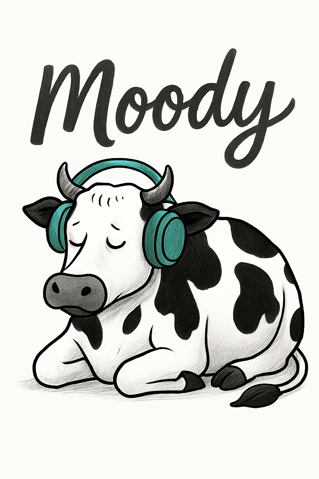 Whimsical Black and White Cow with Headphones T-Shirt