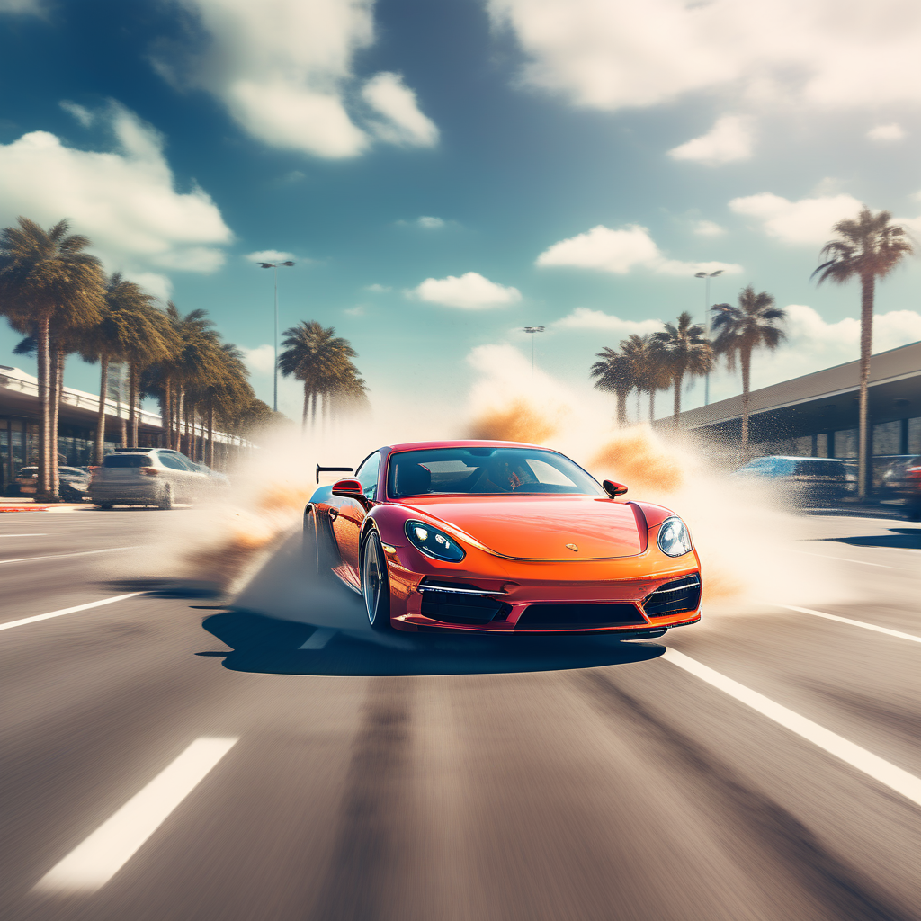 Car speeding through a parking lot the wrong way by E Jester Playground