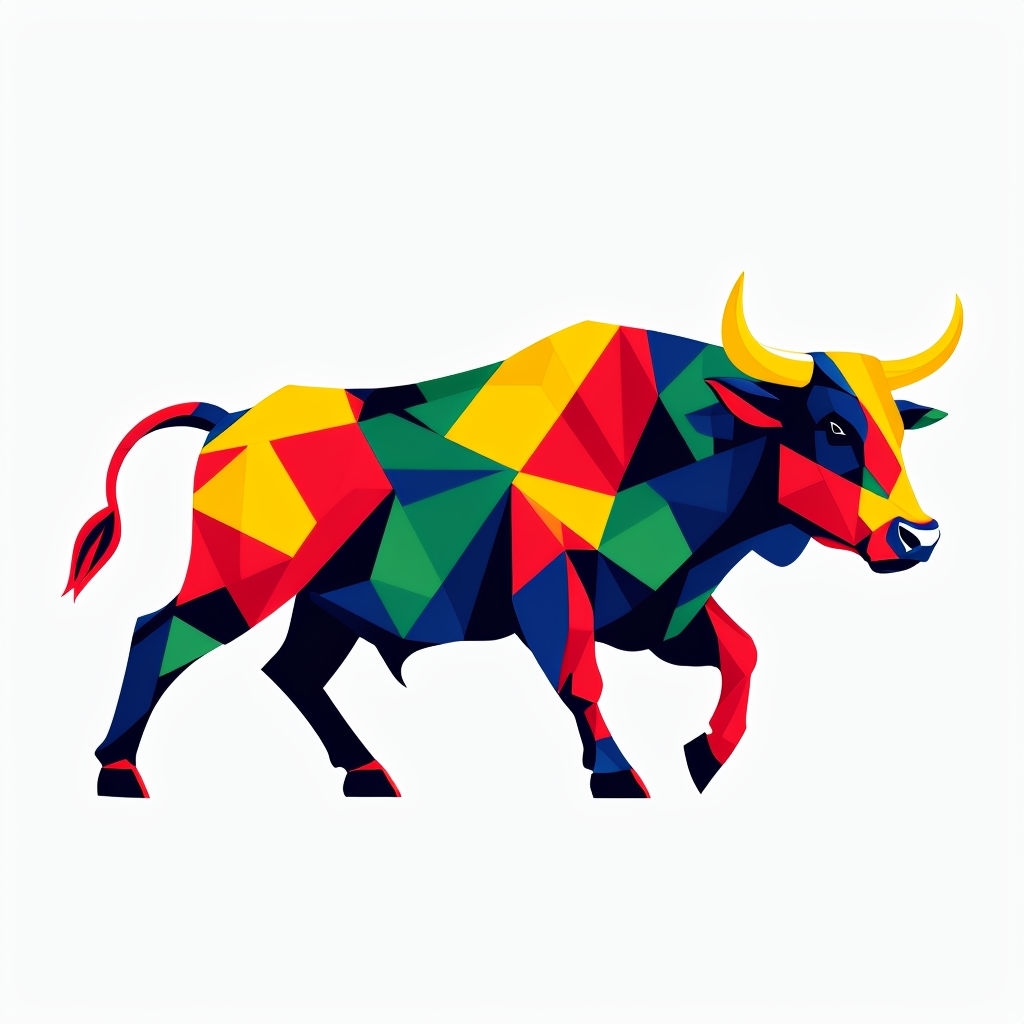 Vibrant Geometric Bull Illustration in Bold Colors Sticker