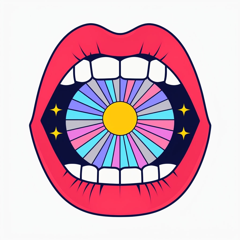 Vibrant Scarlet Red Mouth with Colorful Geometric Patterns Sticker