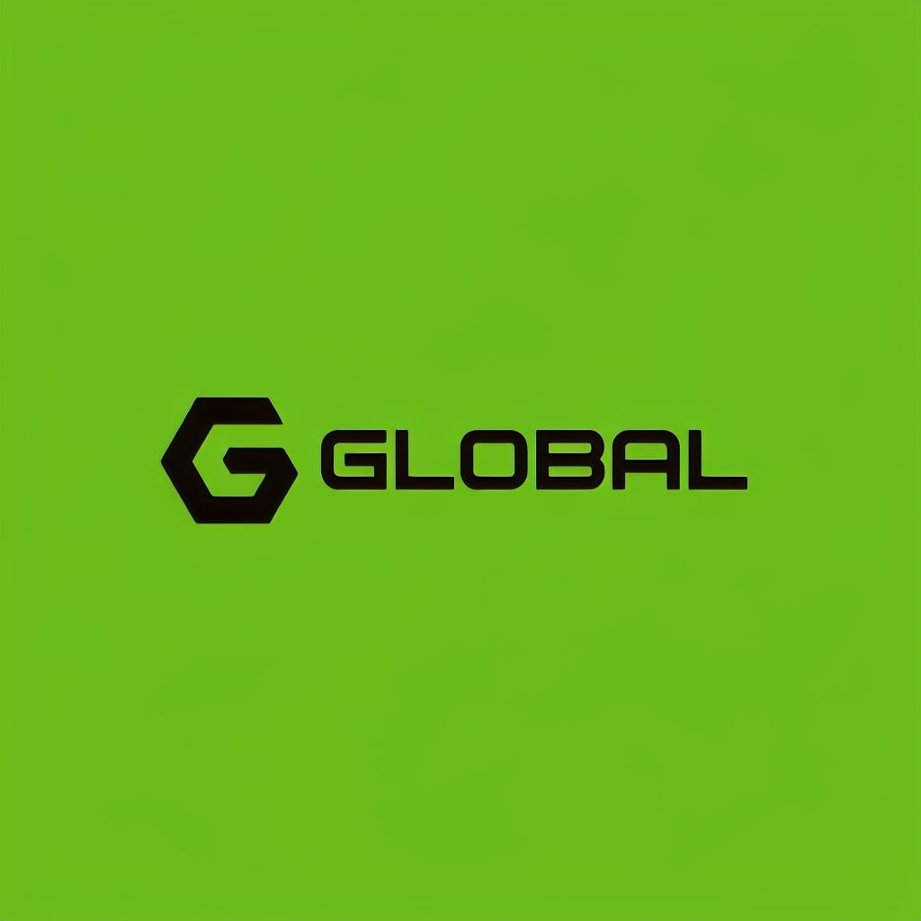 Modern Minimalist Black Global Logo on Vibrant Green Background Logo