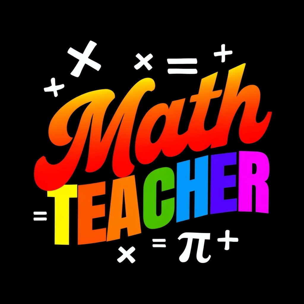 Vibrant Math Teacher Text with Colorful Symbols T-Shirt