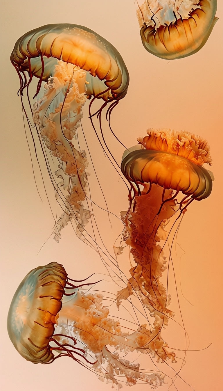 Mesmerizing Jellyfish Against Warm Gradient Background Mobile Wallpaper