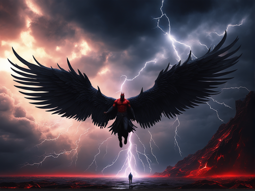 In a dark and gloomy scene 4k Lucifer being banished from He... by ...