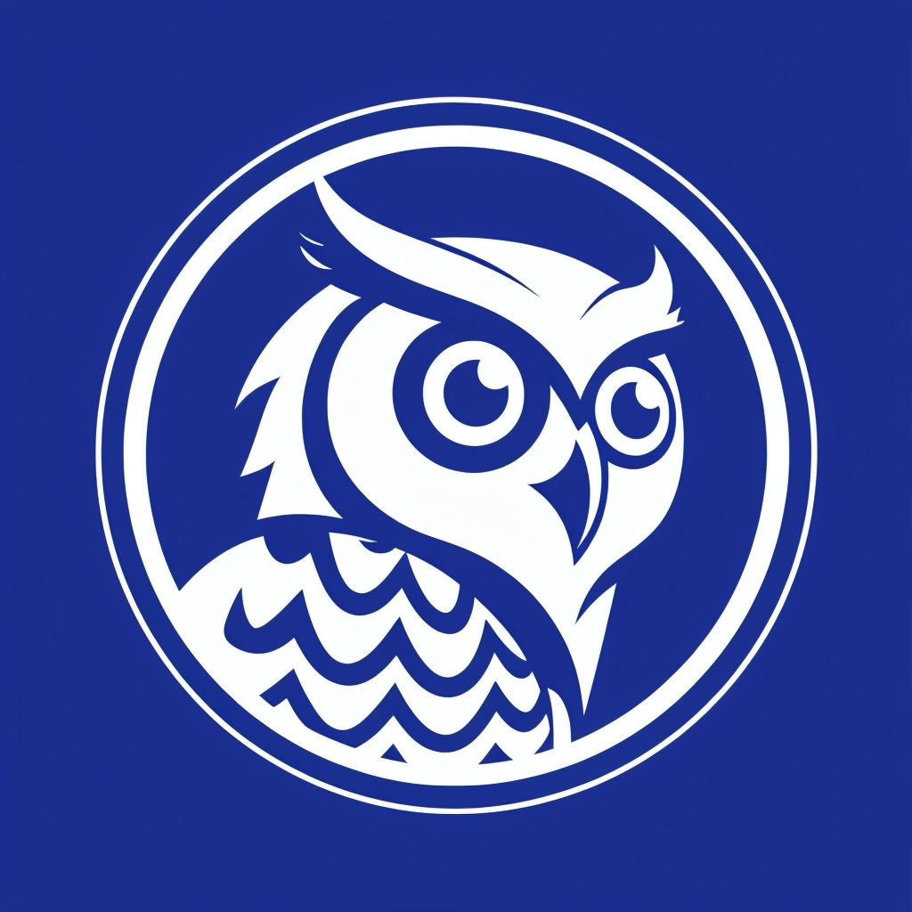 Minimalist White Owl Logo on Royal Blue T-Shirt