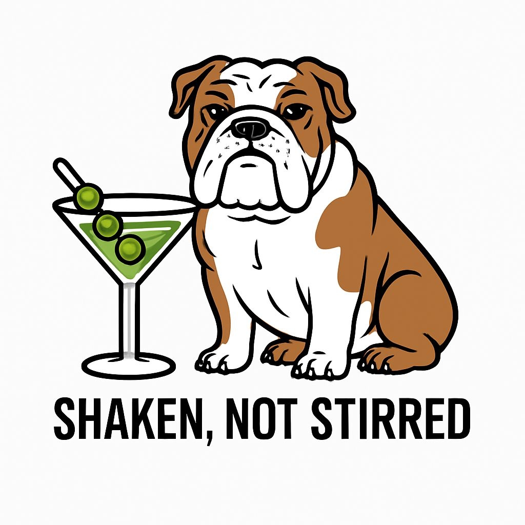 Bulldog with Martini and Shaken Not Stirred Text Sticker