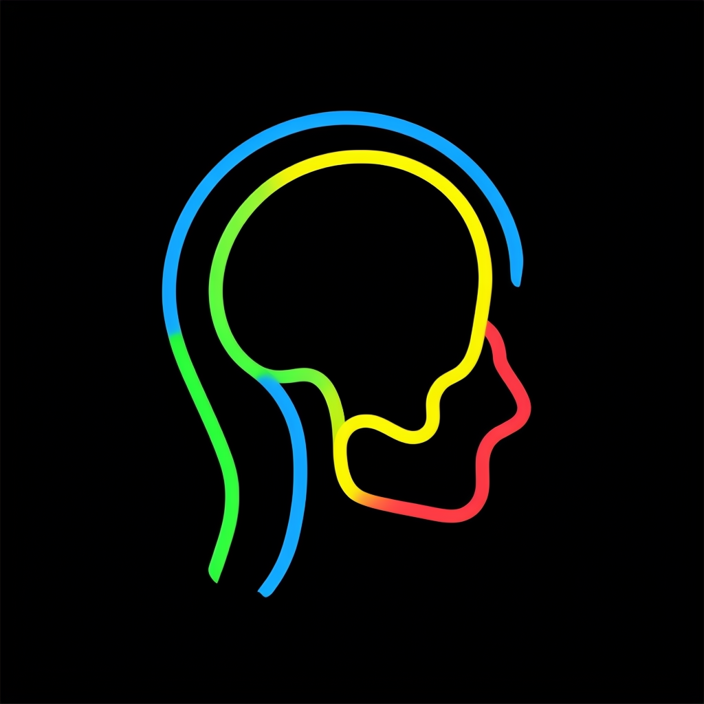 Neon Interlocking Human Head Silhouette Logo