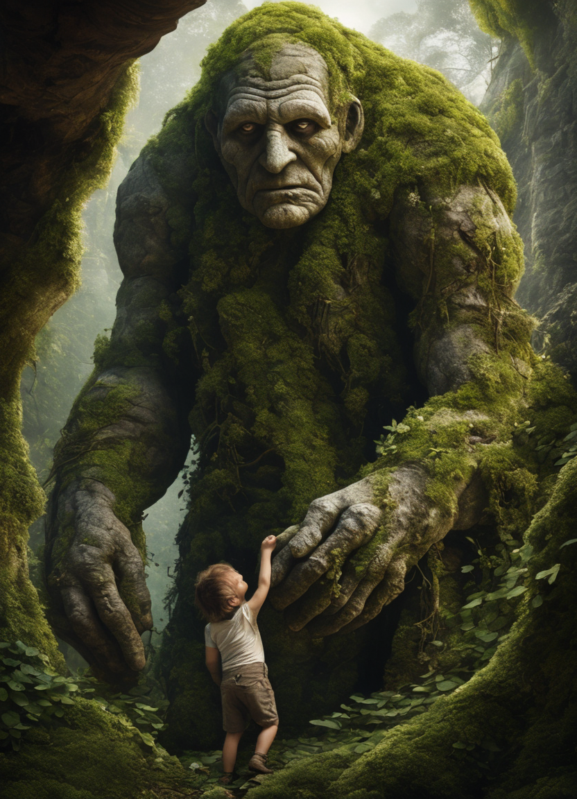 Photorealistic giant portrait of an ancient golem overgrown ... by ...