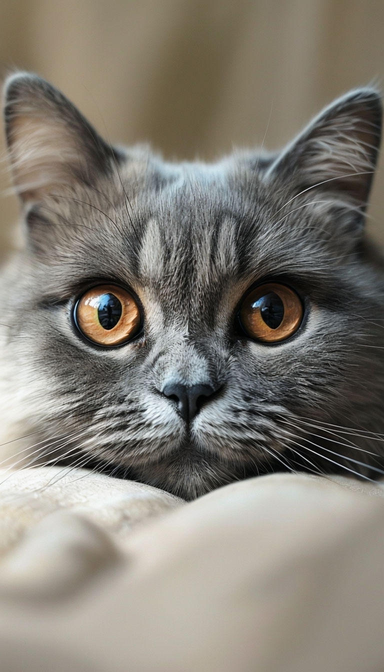 Captivating Close-Up of a Curious Gray Cat's Face Mobile Wallpaper