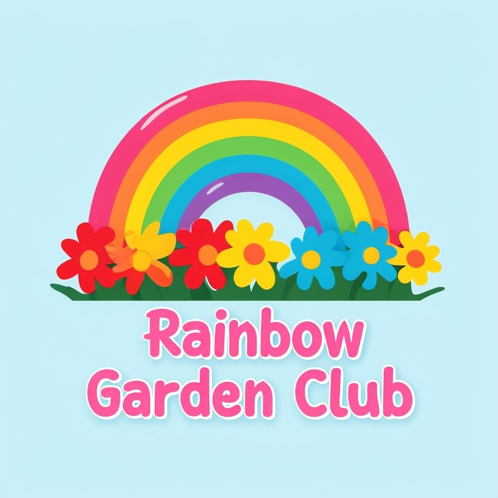 Colorful Cartoon Rainbow Garden Club Logo