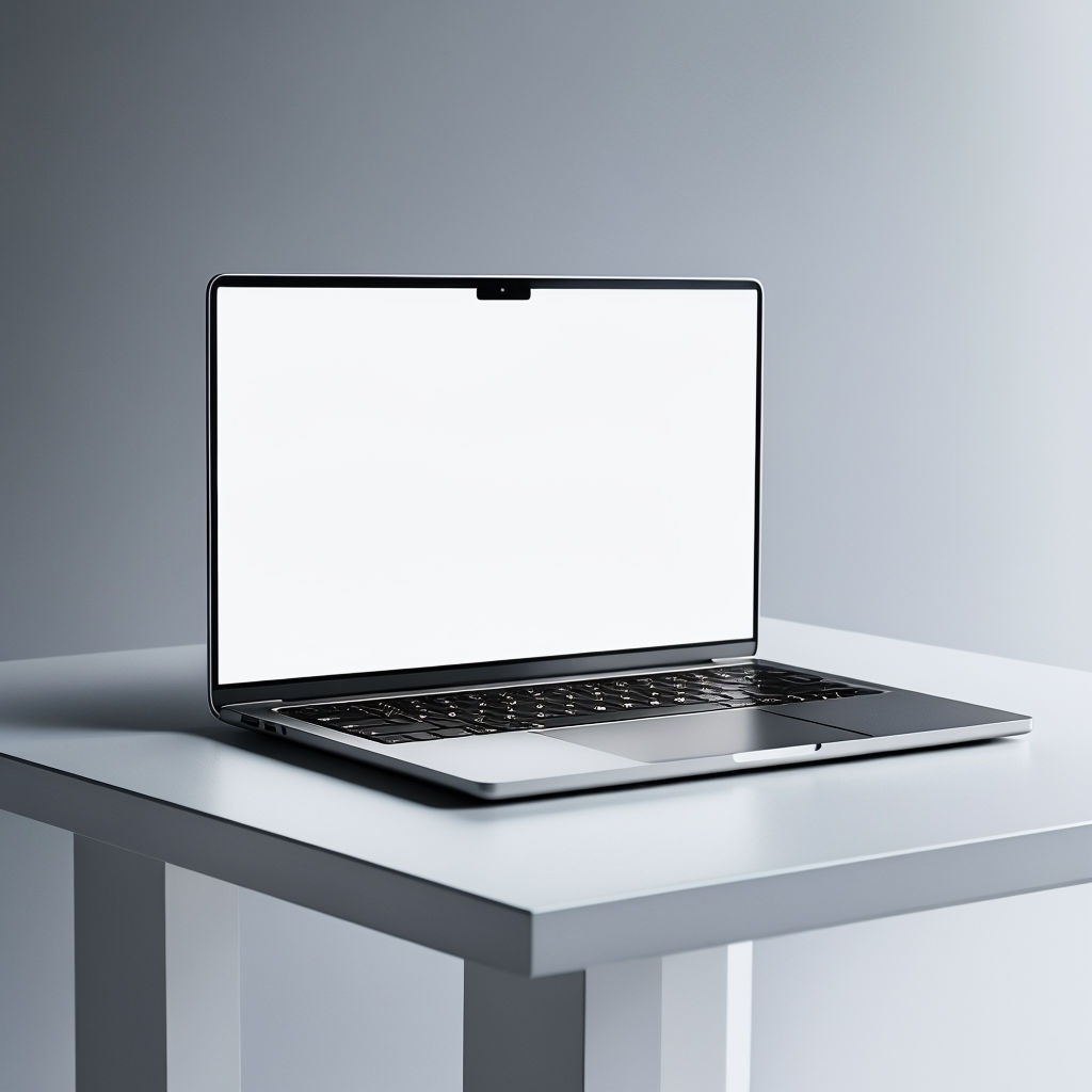 Sleek Modern Laptop on Minimalist Table Product Photography Poster