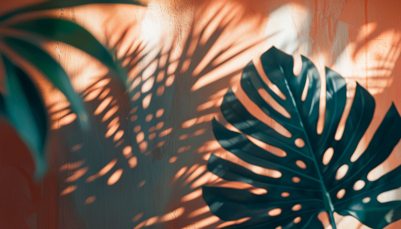 Tropical Foliage and Warm Wall Texture Wallpaper for Virtual Backgrounds